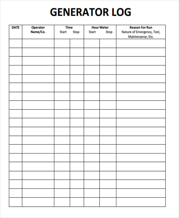 maintenance log sheet for generator2