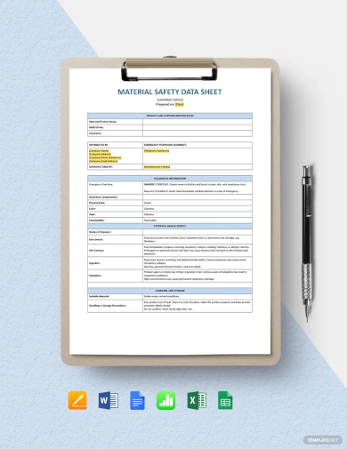 material safety data sheet template