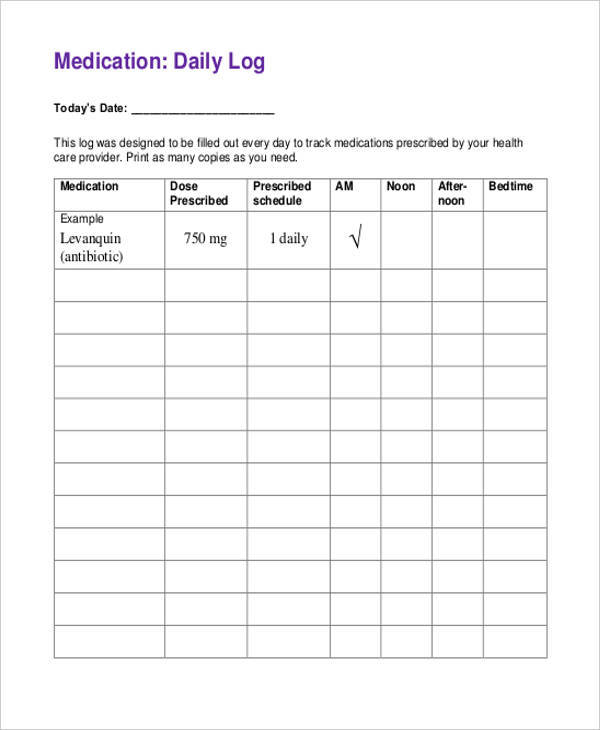 medication daily log sheet