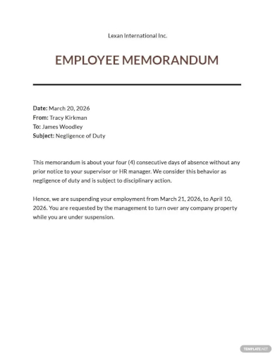 memo for employees negligence template