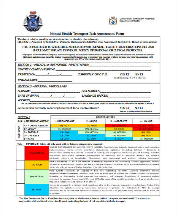 FREE 35 Risk Assessment Form Samples In PDF MS Word