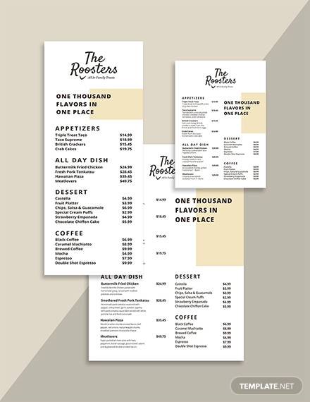 menu card template