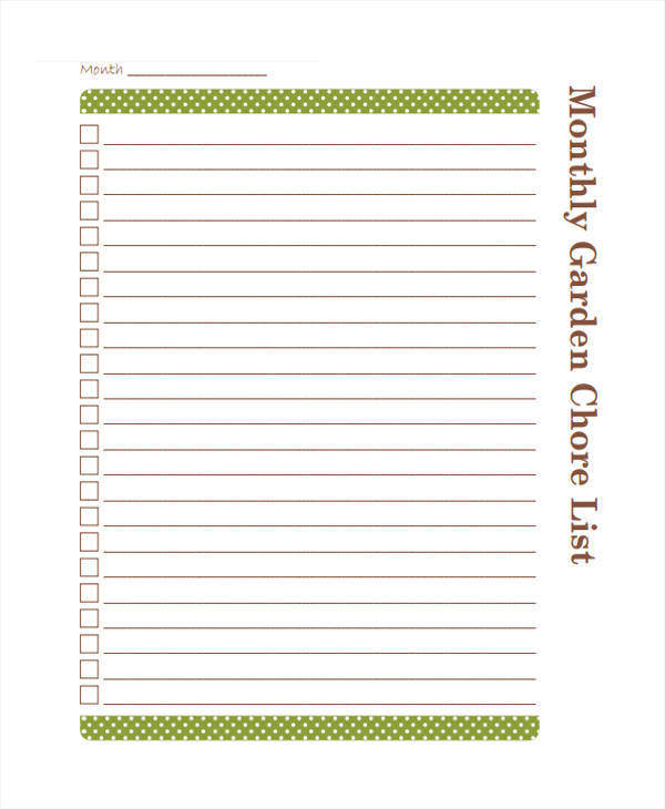 monthly chore list