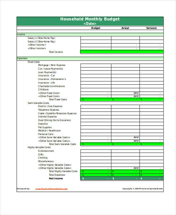 list of monthly expenses form