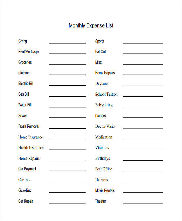 monthly expenses list2