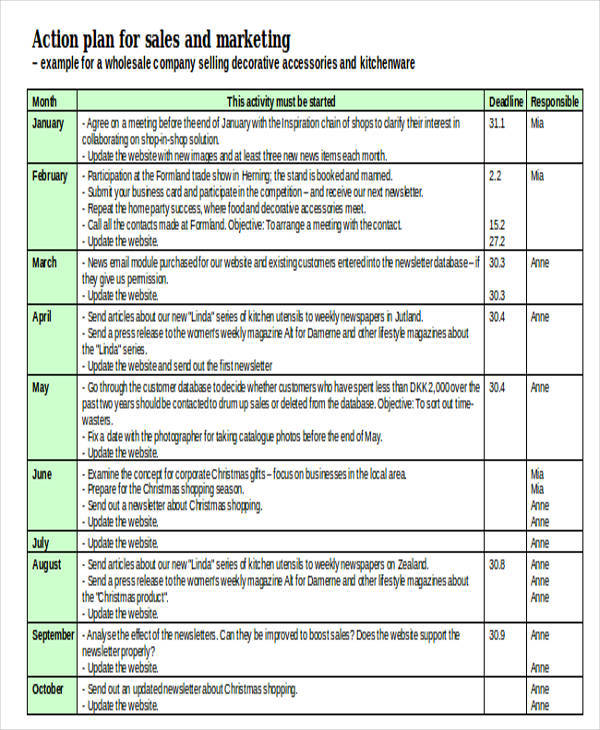 Monthly Sales Action Plan Template Hq Printable Documents 4184