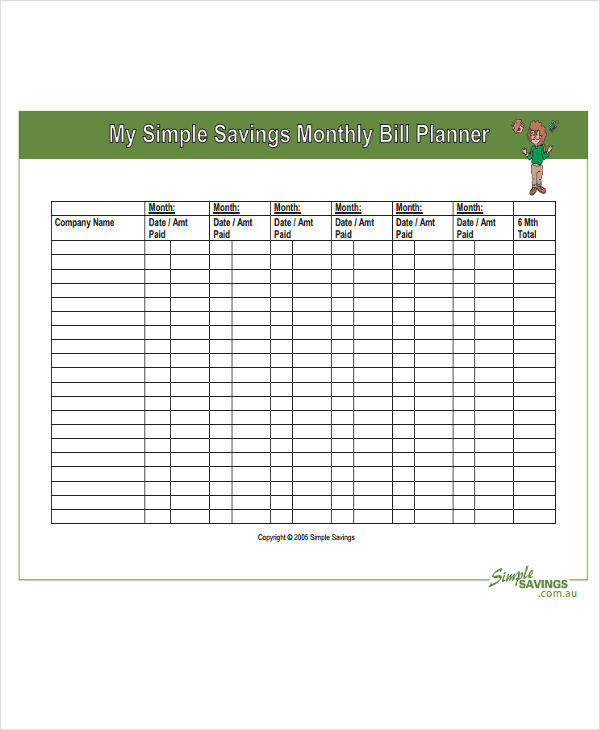 monthly savings bill planner