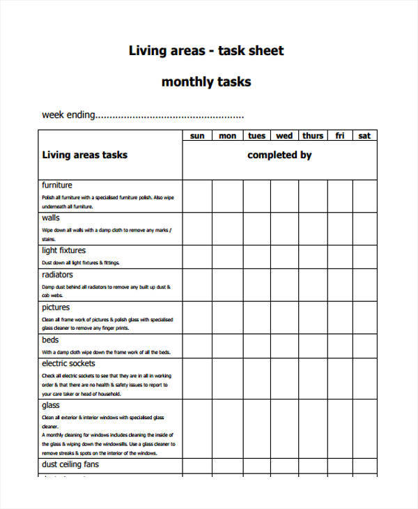 monthly task sheet