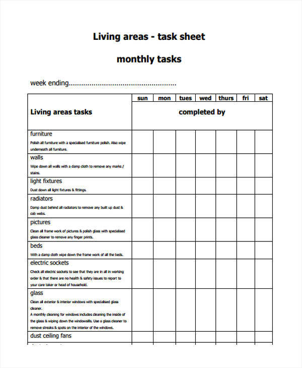 FREE 15+ Task Sheet Samples & Templates in PDF | MS Word