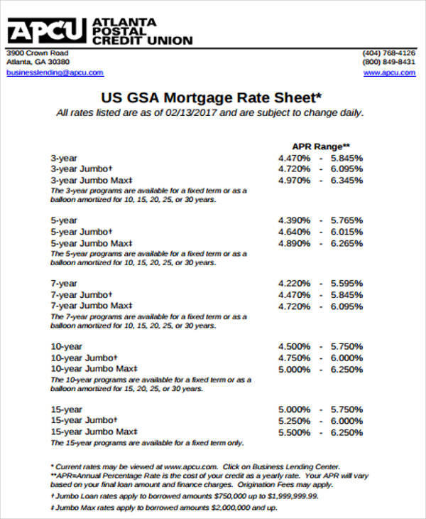 mortgage rate sheet template1