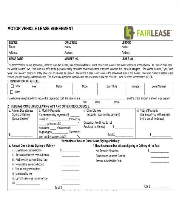 motor vehicle agreement2