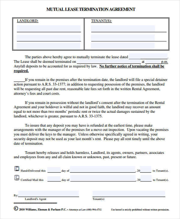 Mutual Termination Of Lease Agreement Template