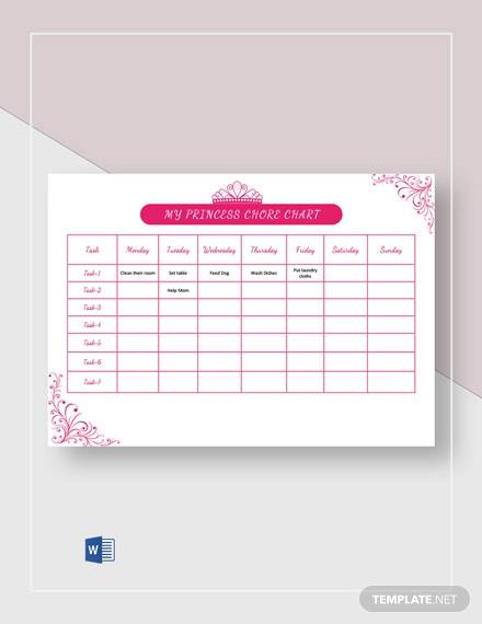 my princess chore chart