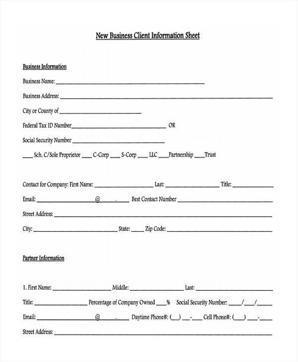 New Client Information Sheet Template DocTemplates