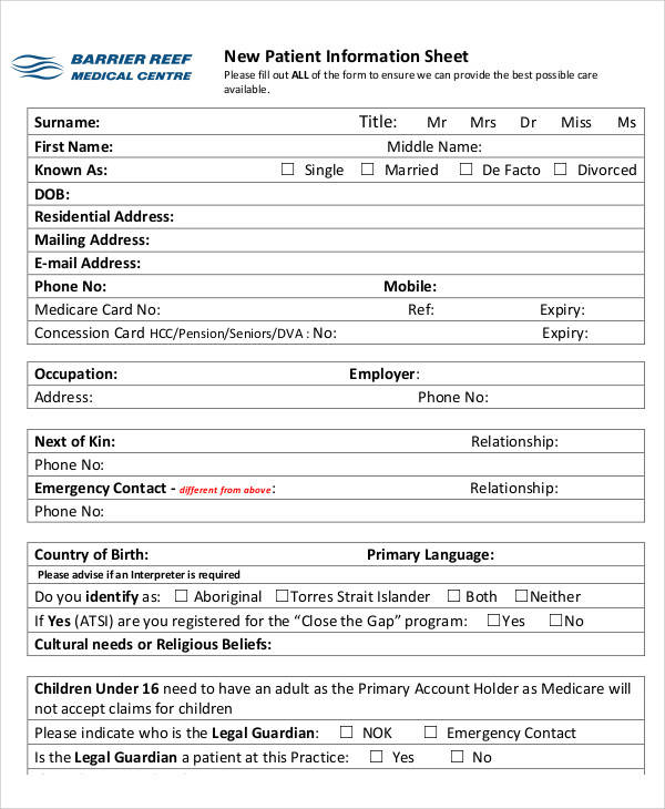 Patient Information Sheet Template