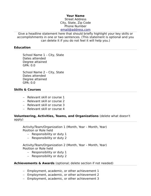 no experience resume template
