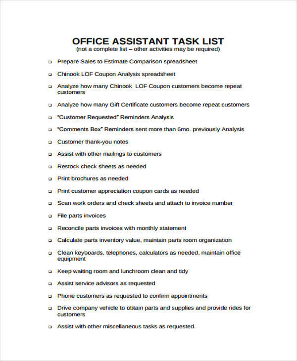 office assistant task list