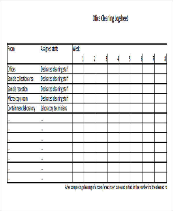 office cleaning log sheet