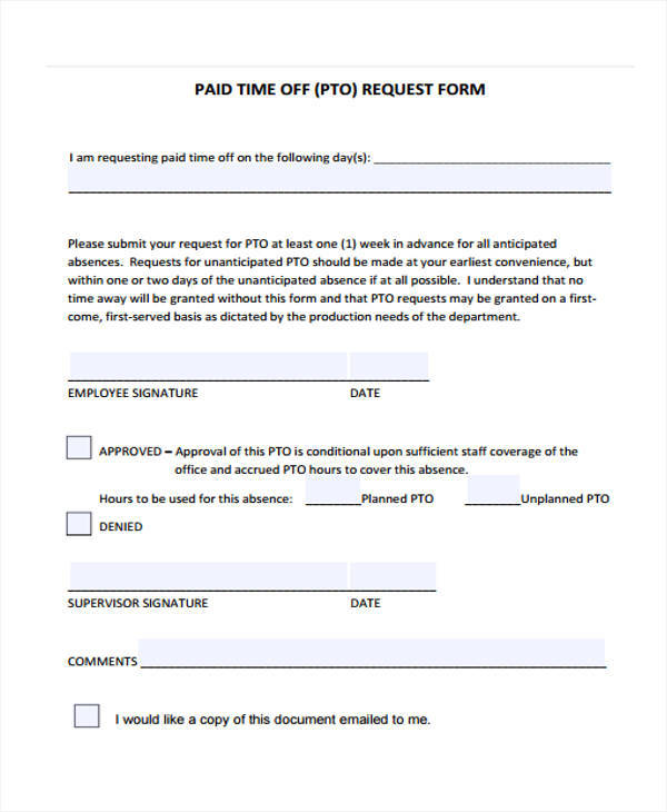 paid time off request form template