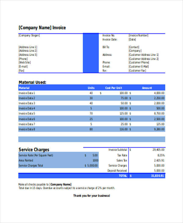 FREE 6 Sample Painting Invoice Templates In PDF Excel MS Word   Painting Company Invoice 