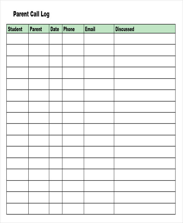 Printable Phone Call Log Template Pdf