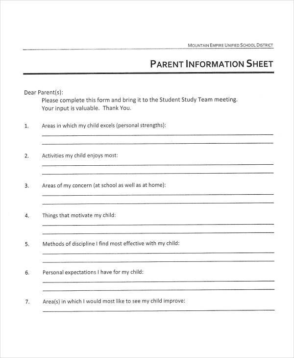 FREE 42 Information Sheet Templates In PDF MS Word