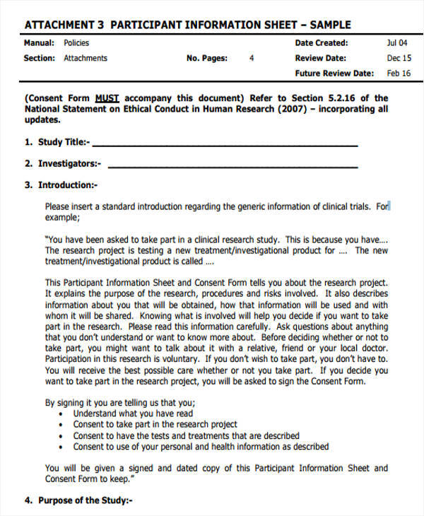 patient information sheet for research study