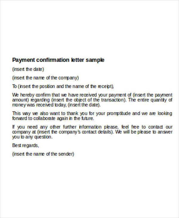 confirmation payment letter format Payment Letter 36 Formats