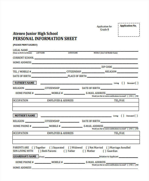 personal information sheet2