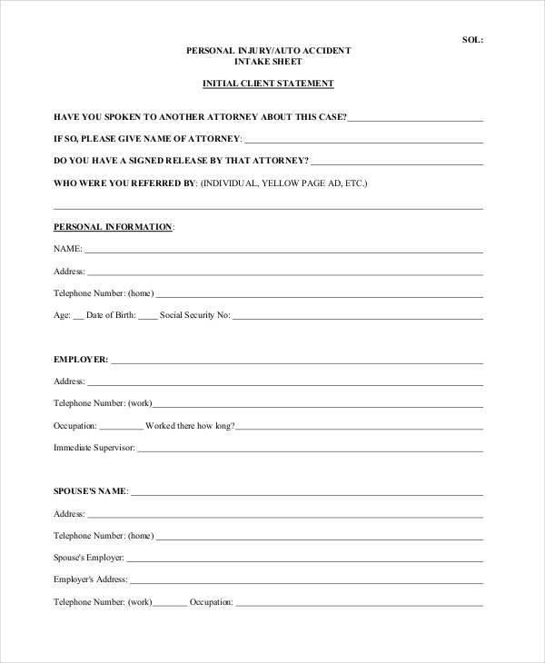personal injury information sheet