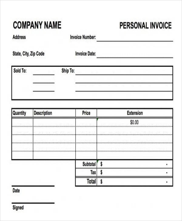 personal invoice to company