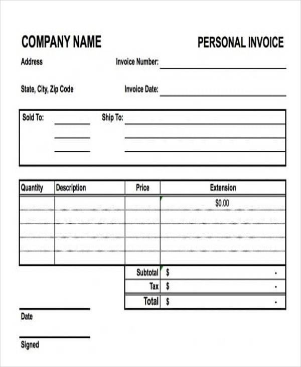 personal invoice template excel