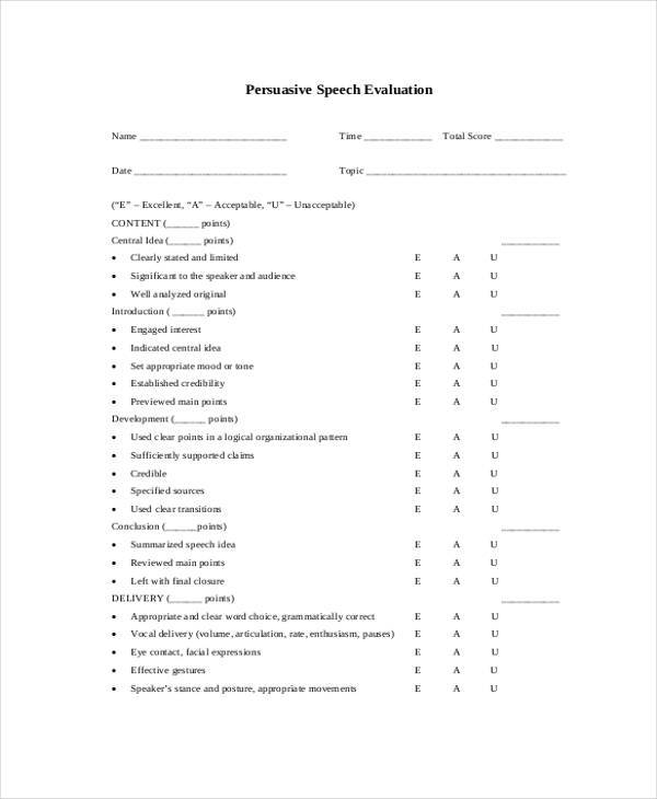 persuasive speech evaluation