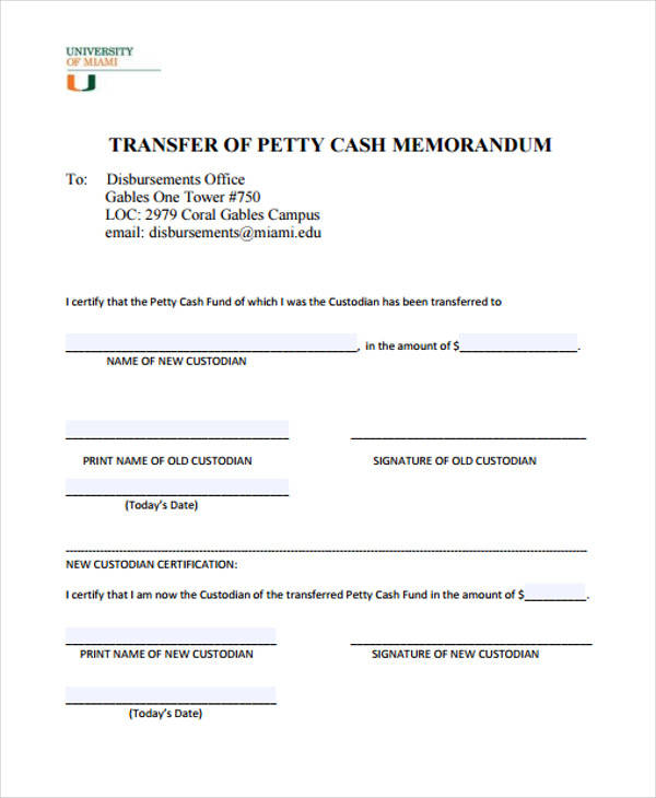 petty cash audit memorandum