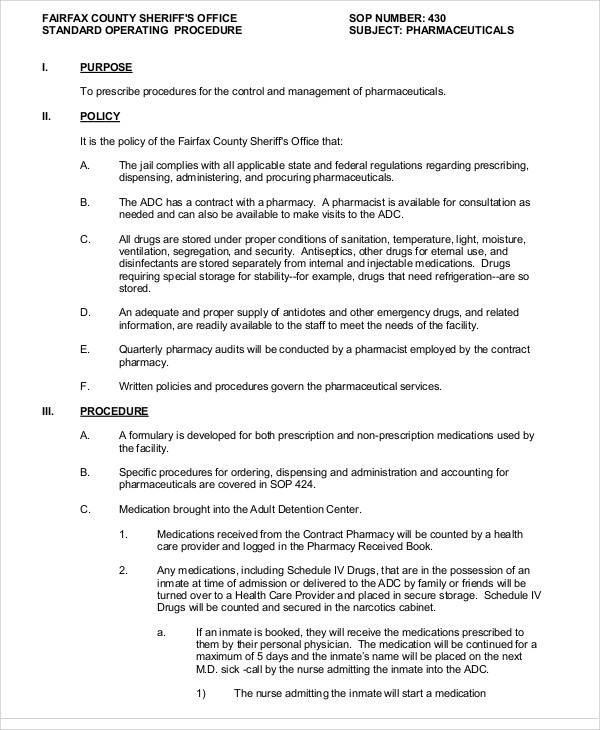 pharmaceutical sop example