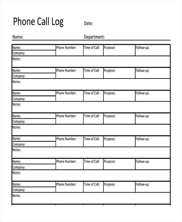 phone call log example