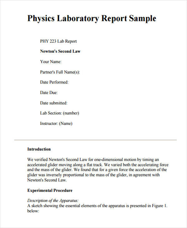 physics lab report sample