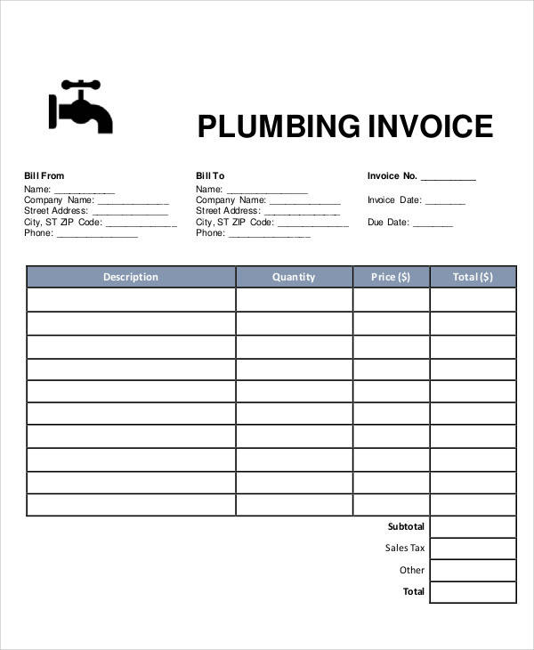 FREE 7 Sample Plumbing Invoice Templates In PDF Excel MS Word