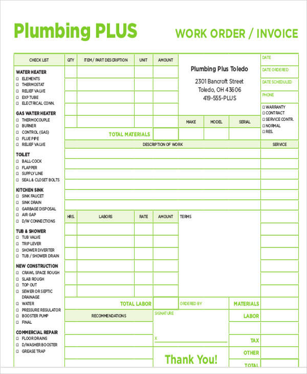 plumbing work order invoice1