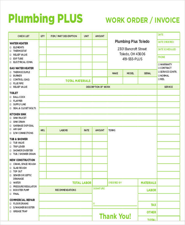 Free Printable Plumbing Invoice