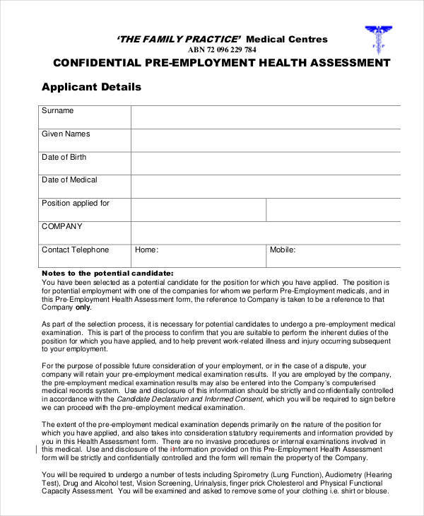 pre employment sample assessment