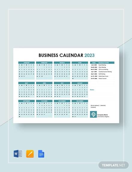 printable business calendar template