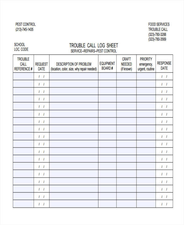 printable call log sheet