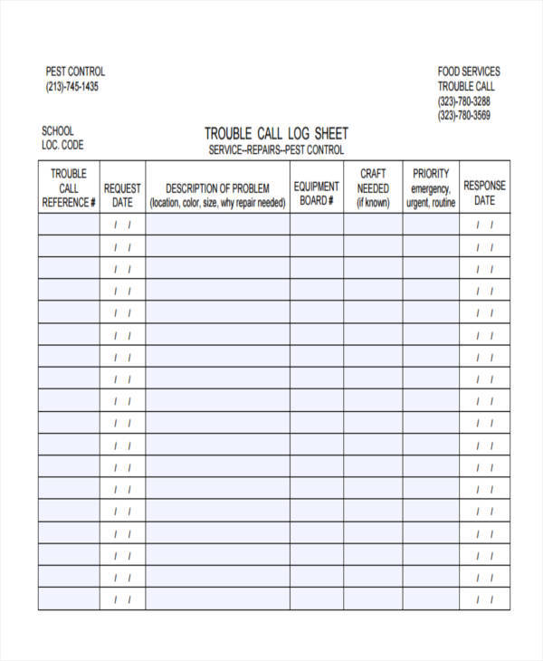 Call Log Template Google Docs HQ Template Documents