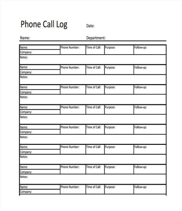 printable call log