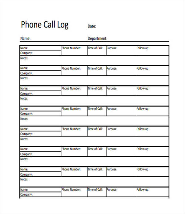 Free Printable Daily Call Log