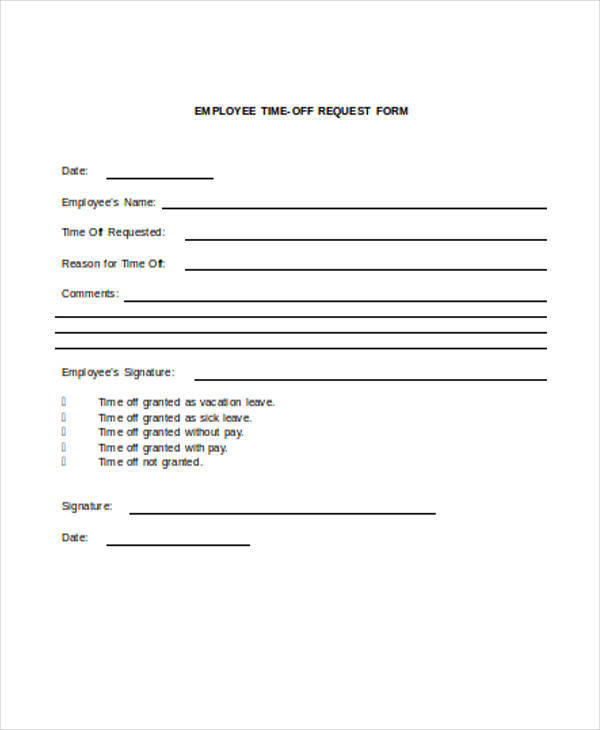 printable employee time off request