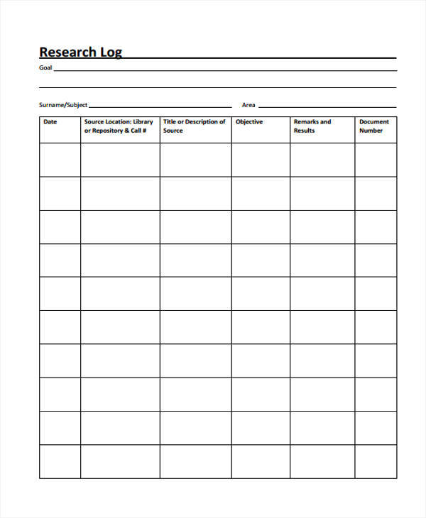 printable research log