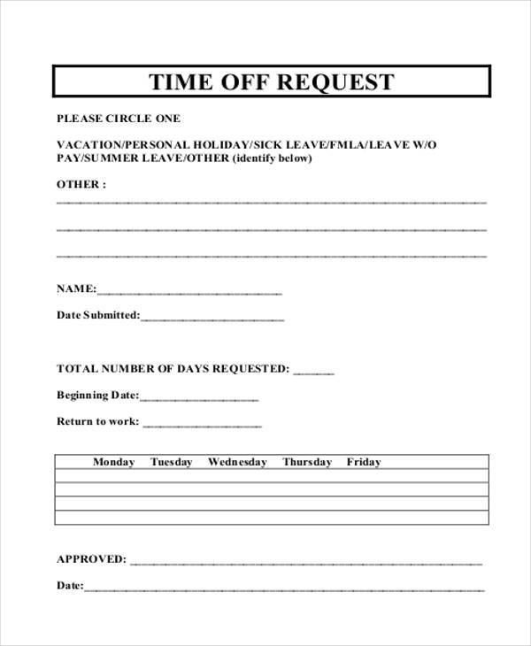 printable time off request form