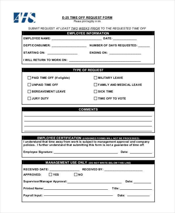 printable time off request form1